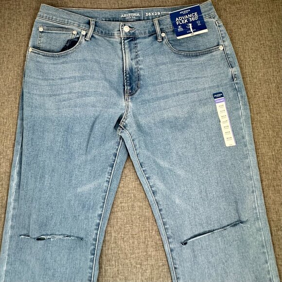 NEW! Mens Arizona Jean Advance Flex 360 Straight Jeans $50 Split Cut Knees 36X29 - Picture 4 of 13